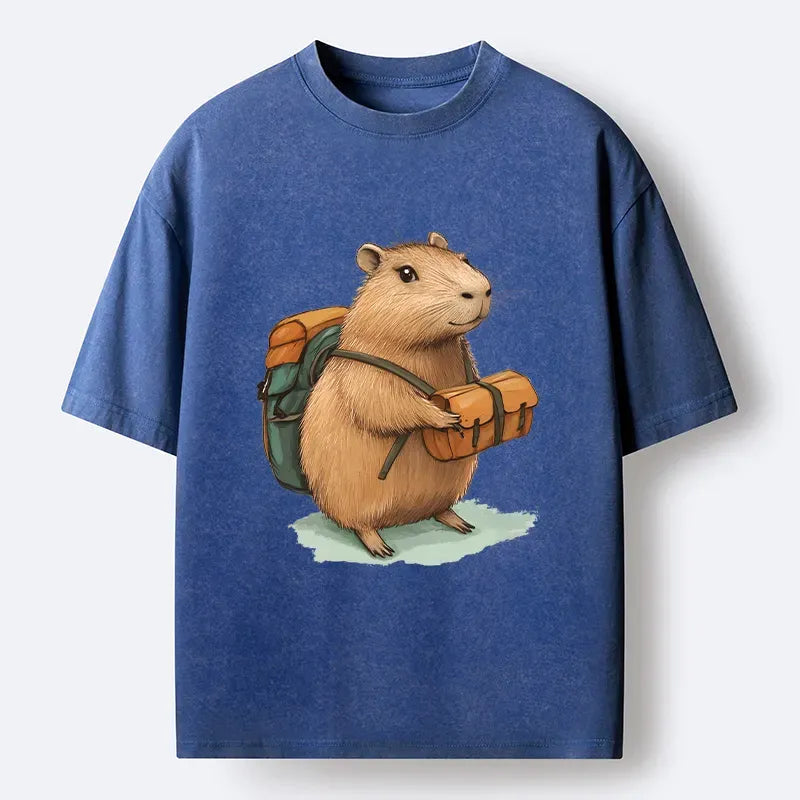 Kyoto-Lion Traveling Capybara Japan Washed T-Shirt