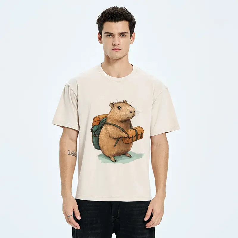 Vintage Japanese Capybara Washed T-Shirt for Summer