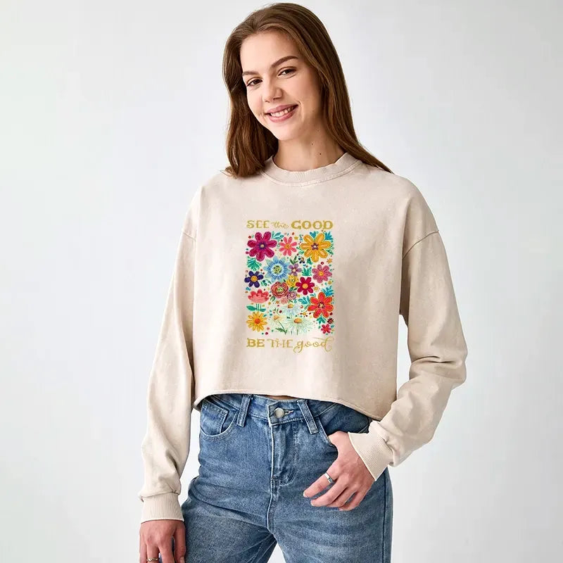 Kyoto-Lion Flower£ºSee The Good Be The Good Washed Crop Sweatshirt