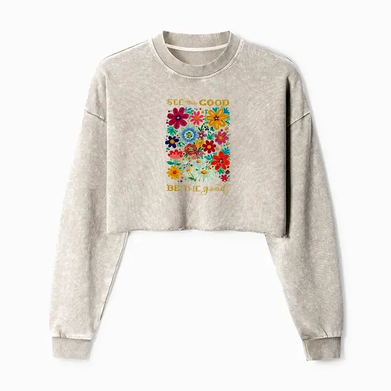 Kyoto-Lion Flower£ºSee The Good Be The Good Washed Crop Sweatshirt