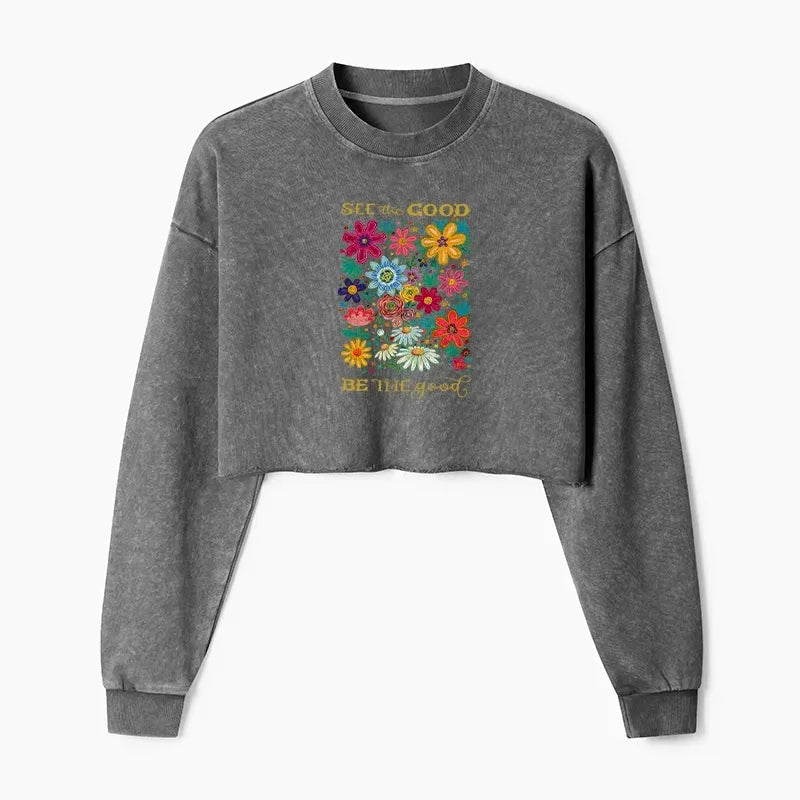Japanese washed crop sweatshirt for women