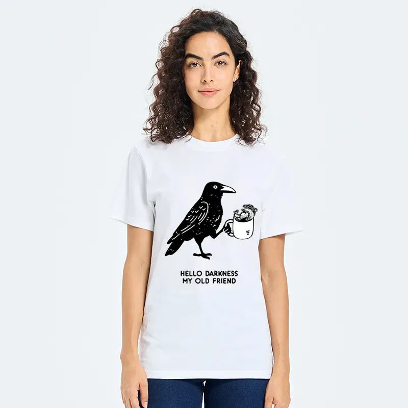 Funny Crow Drinking Coffee T-Shirt