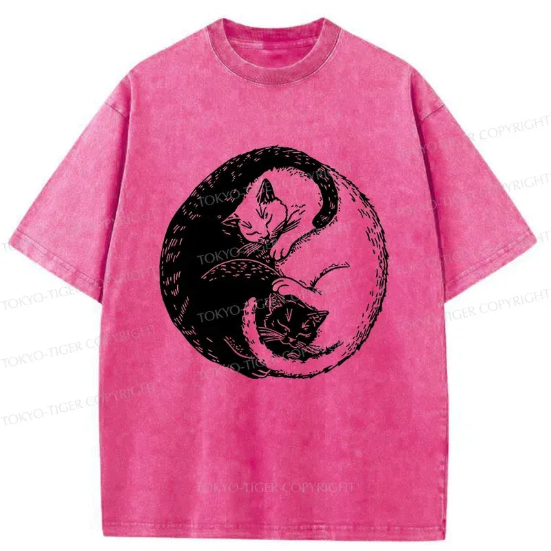 Kyoto-Lion Yin Yang Cat Washed T-Shirt