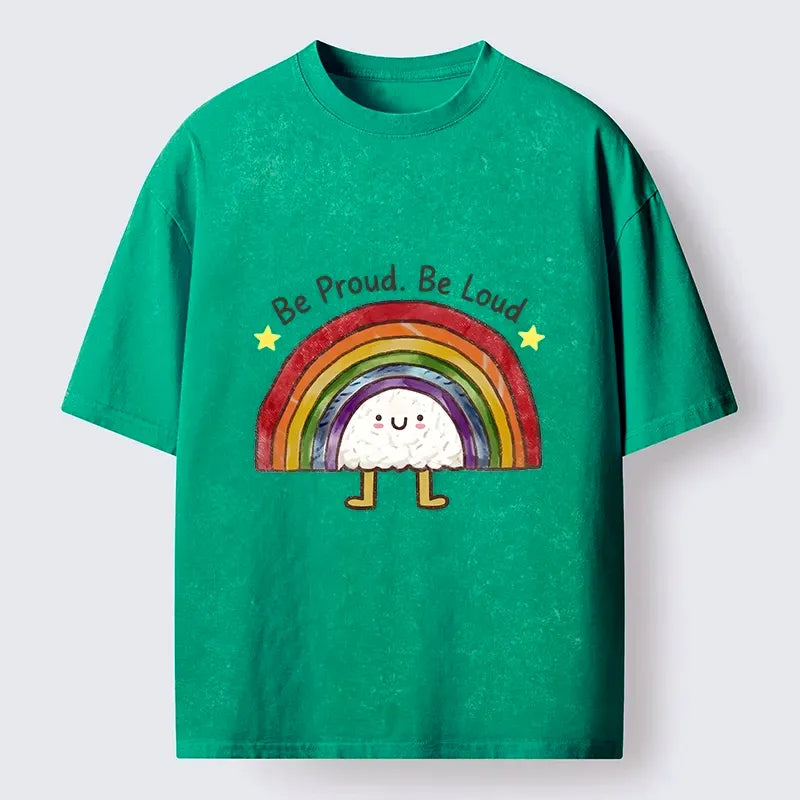 Kyoto-Lion Rainbow Rice Ball Pride Art Washed T-Shirt