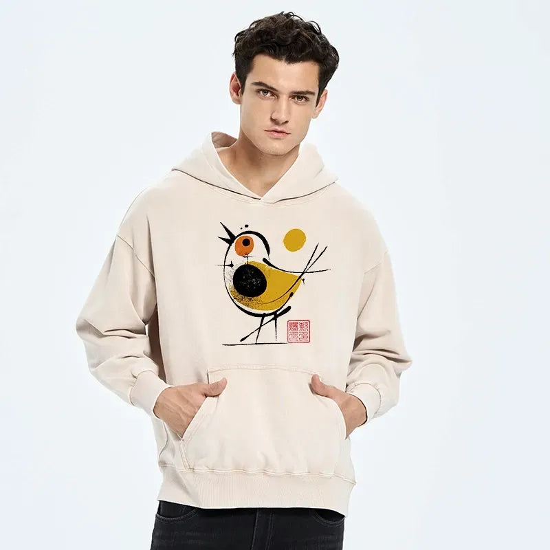 Japanese aesthetic washed hoodie for daily wear
