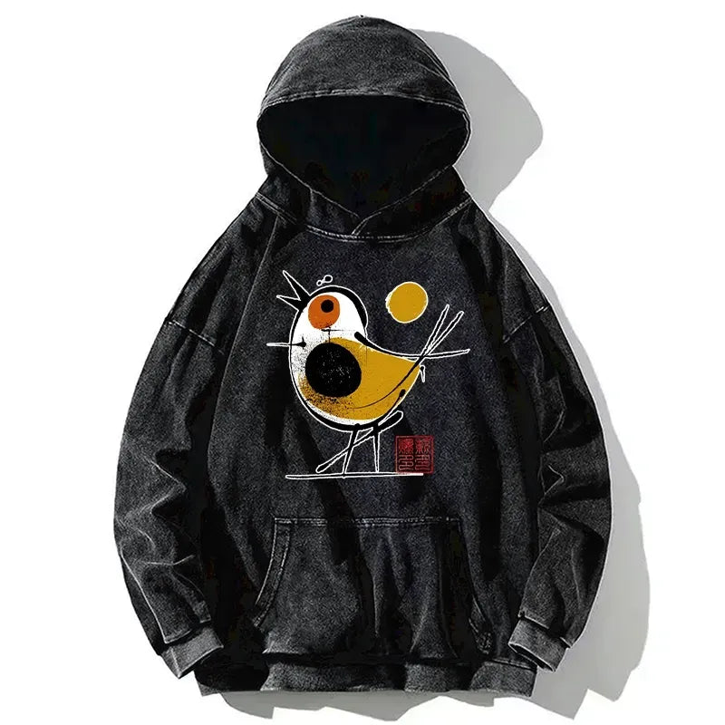 Japanese aesthetic washed hoodie for daily wear