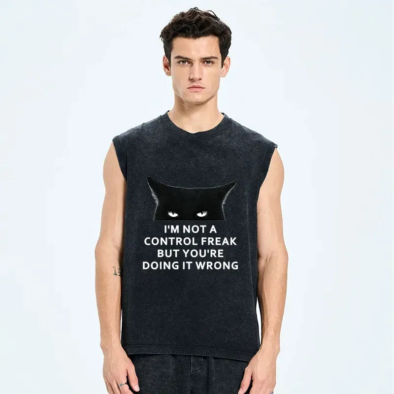 japanese funny washed tank top for summer
