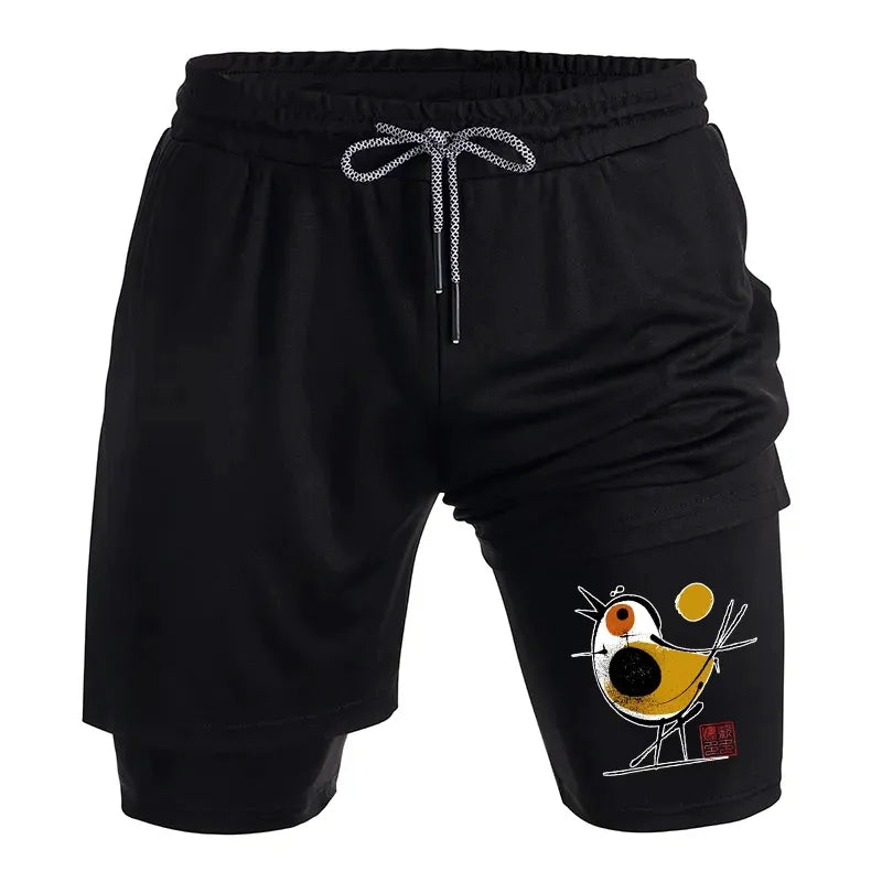 Kyoto-Lion Aesthetic Yellow And Black Bird Training Shorts