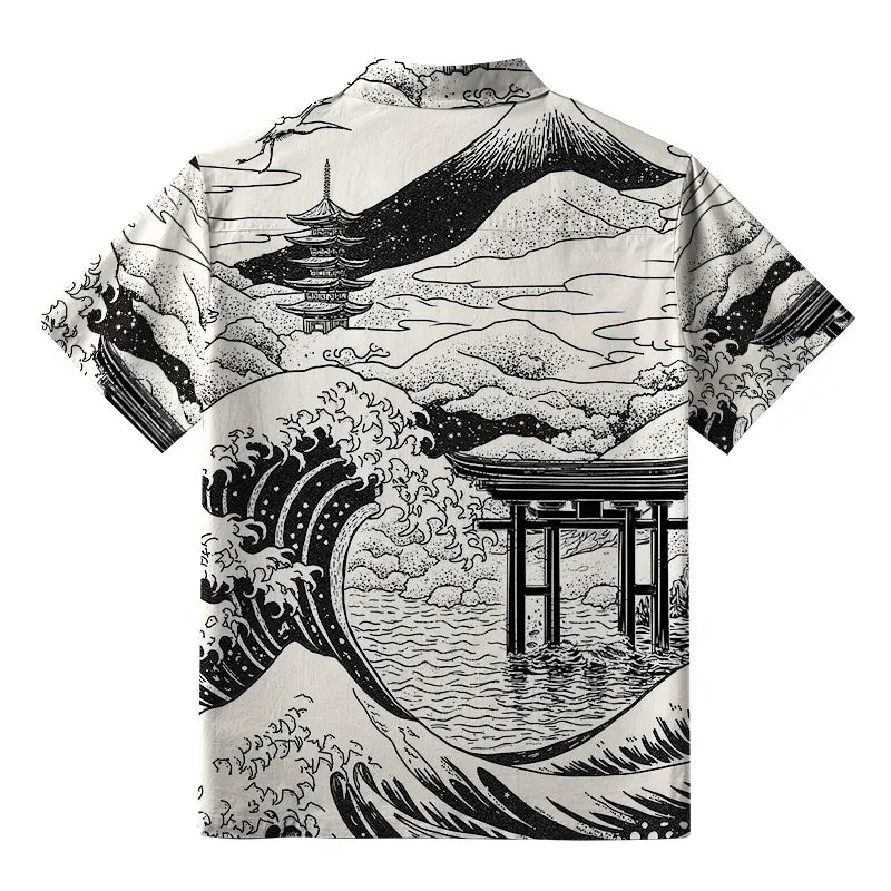 Retro Japanese Landscape Aloha Shirt