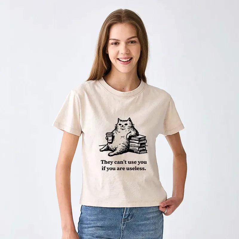 washed cotton cat t-shirt for summer