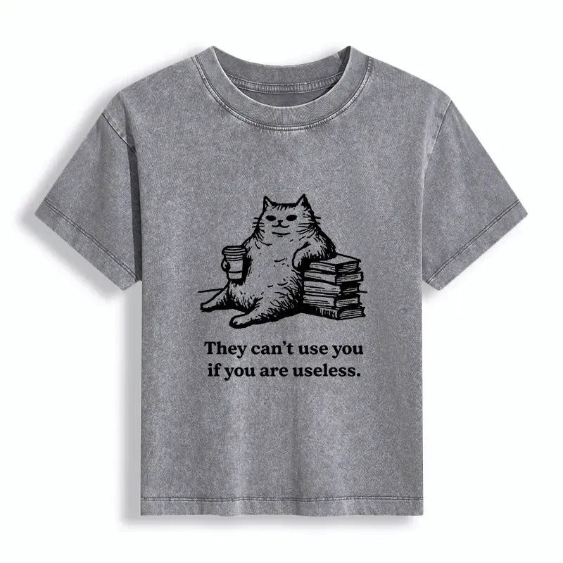 washed cotton cat t-shirt for summer