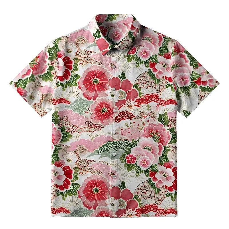 Japanese Bright Flowers Button-up Shirt