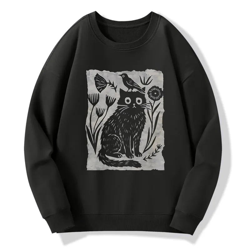 Kyoto-Lion Folk Paper Cut Cat Bird Floral Art Classic Sweatshirt