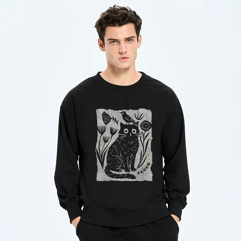 Kyoto-Lion Folk Paper Cut Cat Bird Floral Art Classic Sweatshirt