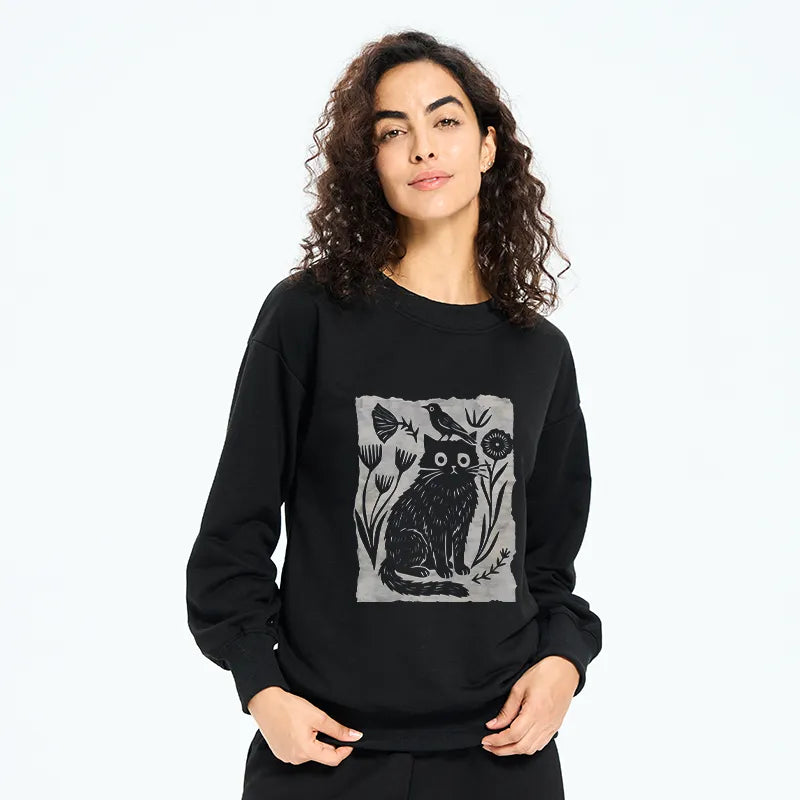 Kyoto-Lion Folk Paper Cut Cat Bird Floral Art Classic Sweatshirt