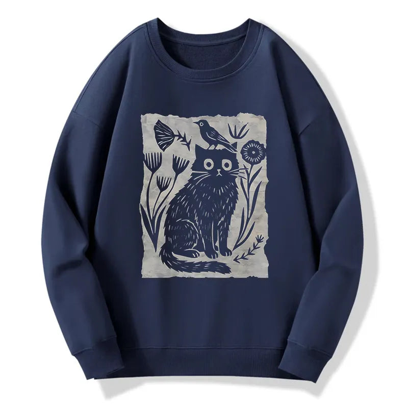 Kyoto-Lion Folk Paper Cut Cat Bird Floral Art Classic Sweatshirt