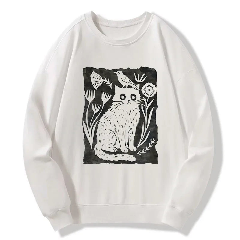Kyoto-Lion Folk Paper Cut Cat Bird Floral Art Classic Sweatshirt