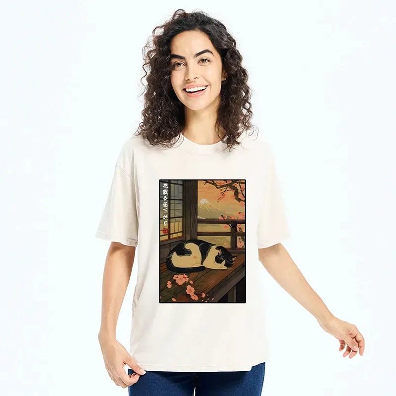 japanese woodblock print cat t-shirt for vacation