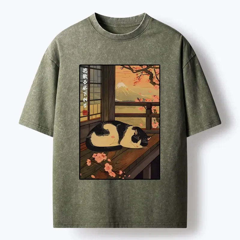 sleeping cat mount fuji t-shirt gift for him