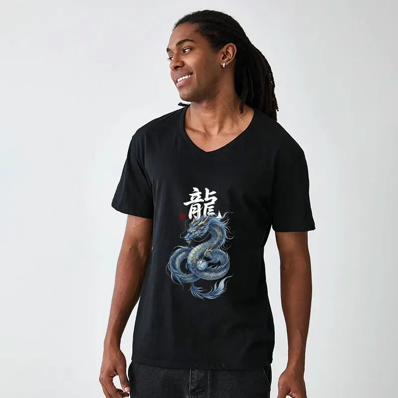 Kyoto-Lion Mythic Blue Dragon V-Neck Classic T-Shirt