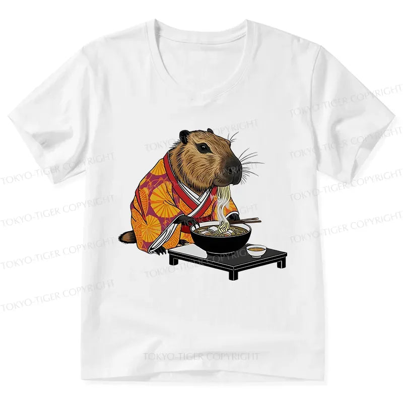 Funny Capybara Eating Ramen V-Neck Tee