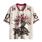 Kyoto-Lion Vintage Ink Tortoise Plum Tree Art Mesh Jersey
