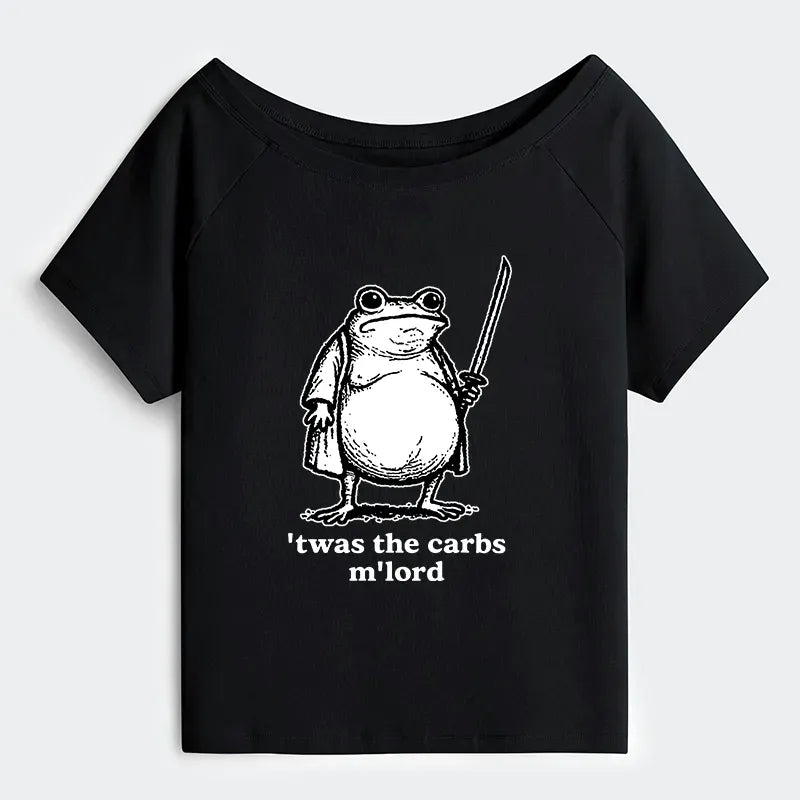 Funny Fat Samurai Frog Off Shoulder T-Shirt