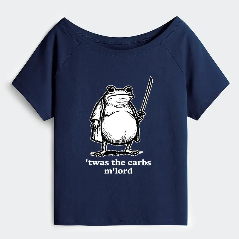 Kyoto-Lion Funny Fat Samurai Frog Off Shoulder T-Shirt