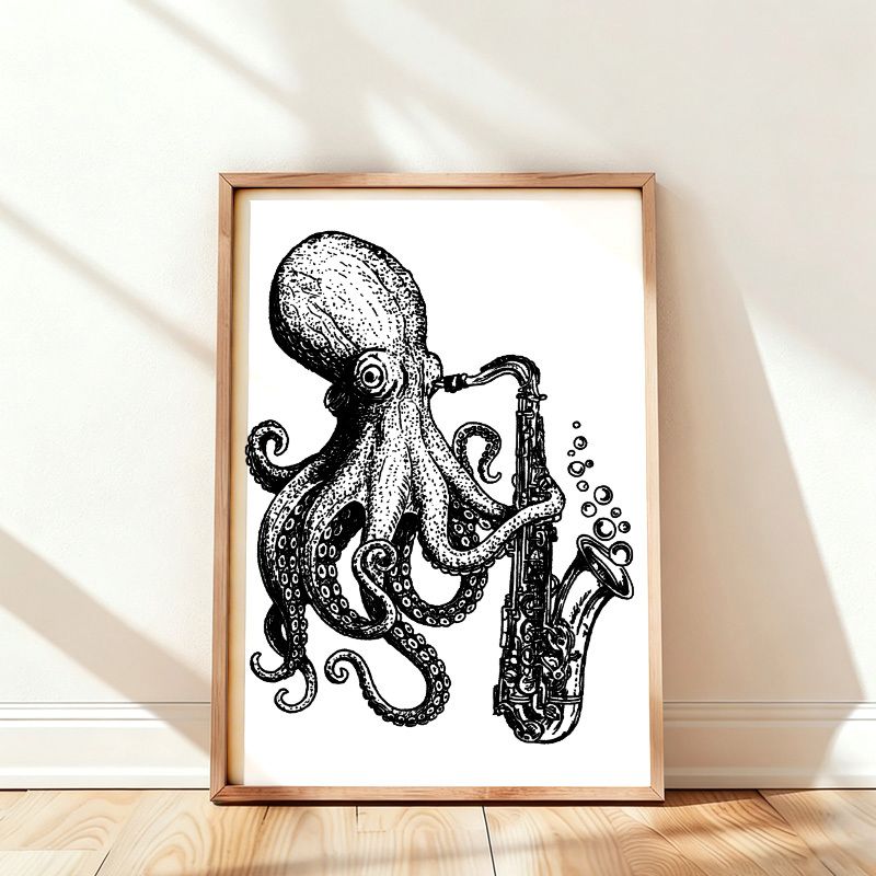 Japanese Octopus Playing Saxophone Poster