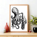 Kyoto-Lion Octopus Playing Saxophone Wall Art Poster