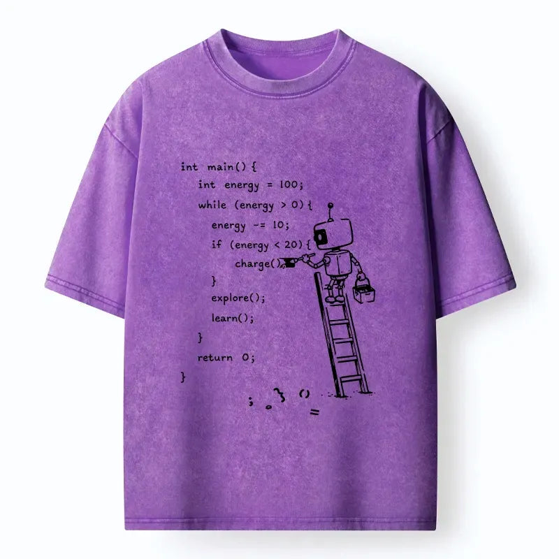 Kyoto-Lion Code Programmer Robot Washed T-Shirt