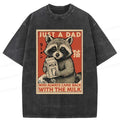Kyoto-Lion Cute Raccoon Holding Milk Washed T-Shirt