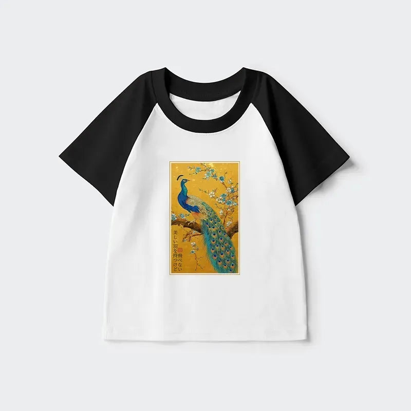 Japanese Peacock Kids Raglan T-shirt