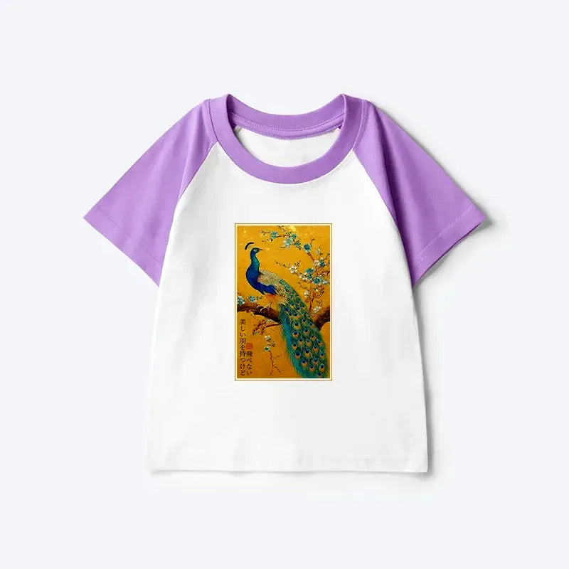 Japanese Peacock Kids Raglan T-shirt