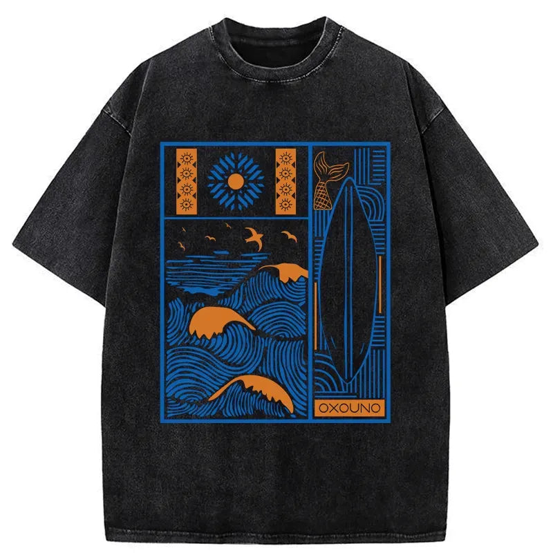 Kyoto-Lion Minimalist Art Washed T-Shirt