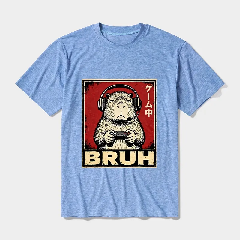 Kyoto-Lion Funny Capybara Playing Games Cotton Blend T-Shirt