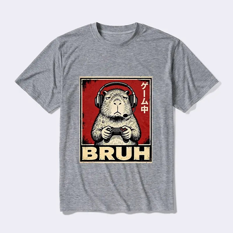 Kyoto-Lion Funny Capybara Playing Games Cotton Blend T-Shirt