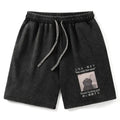 Kyoto-Lion Funny Melancholy Cat Washed Shorts