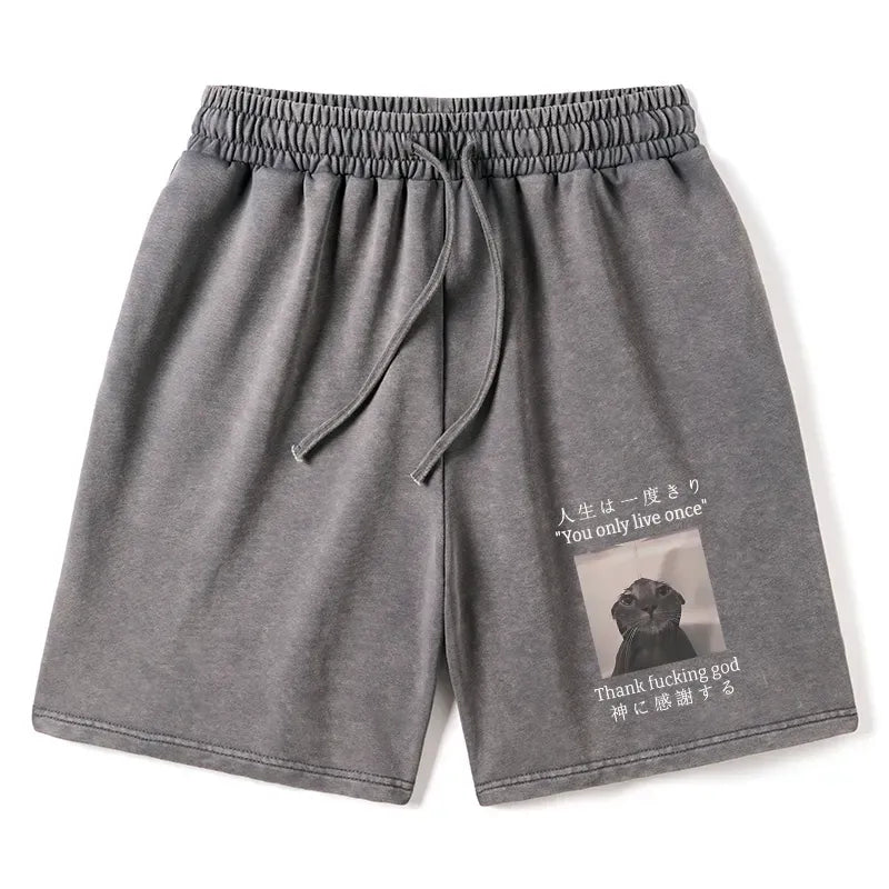vintage retro style cat printed shorts for summer