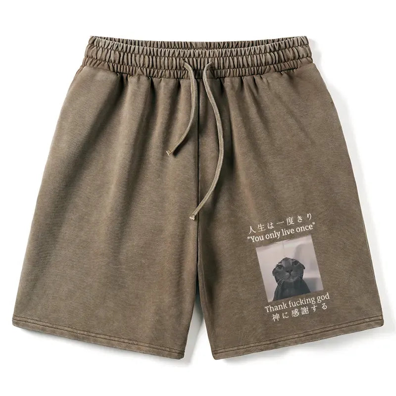 vintage retro style cat printed shorts for summer