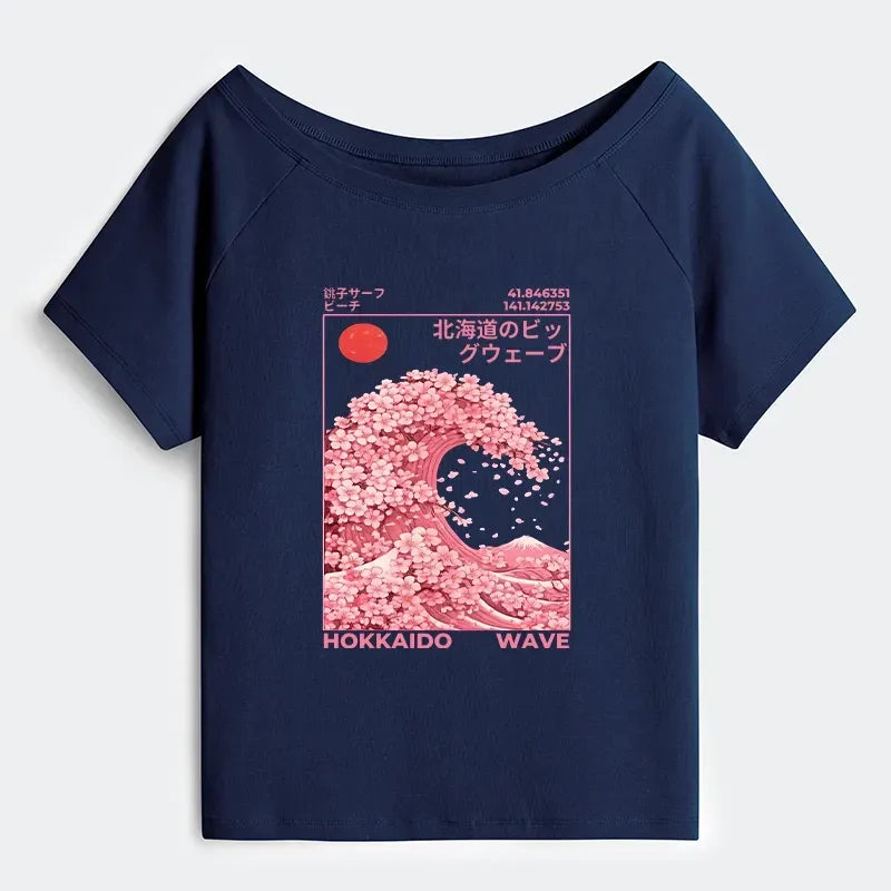 Japanese Sakura Off Shoulder T-Shirt for Women