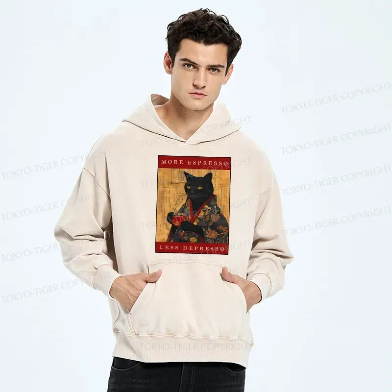 Kyoto-Lion More Espresso Less Depresso Cat Washed Hoodie