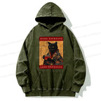 Japanese cat washed hoodie for daily wear