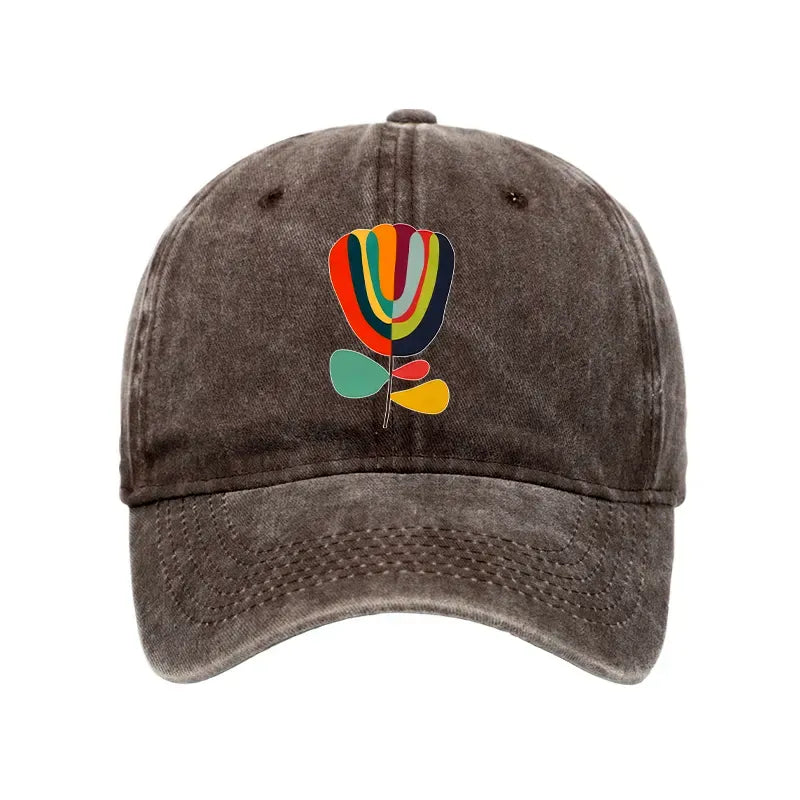 Kyoto-Lion Colorful Flower Minimalist Print Washed Cap