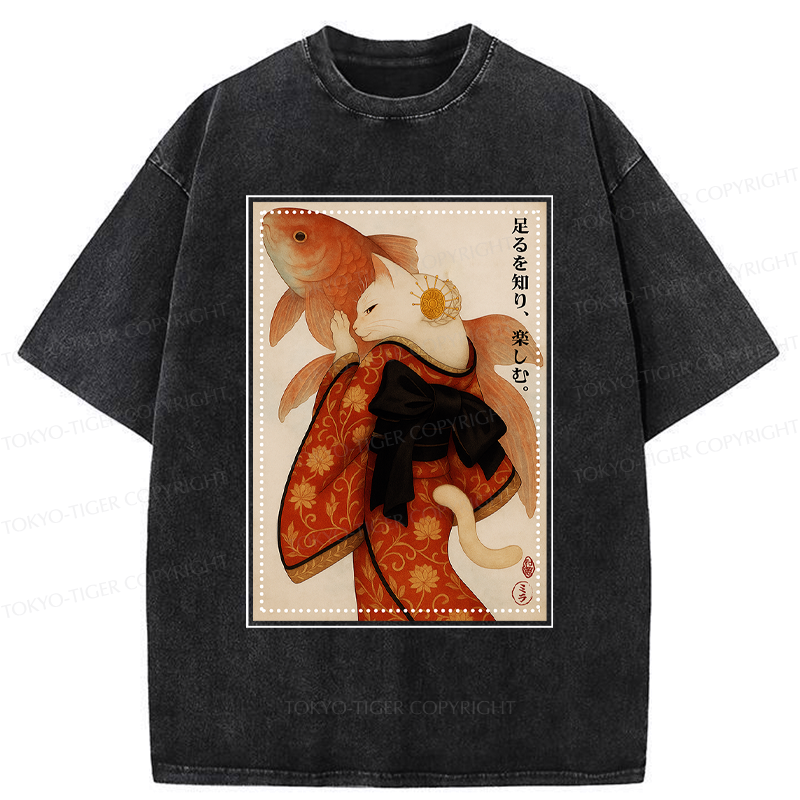 Trendy Ukiyoe Cat Fish Tee for Gift Idea