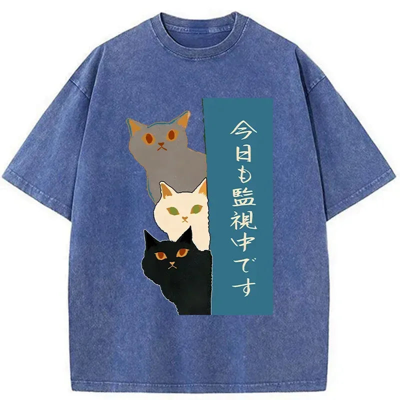 Kyoto-Lion Cats Secretly Watching Japan Washed T-Shirt