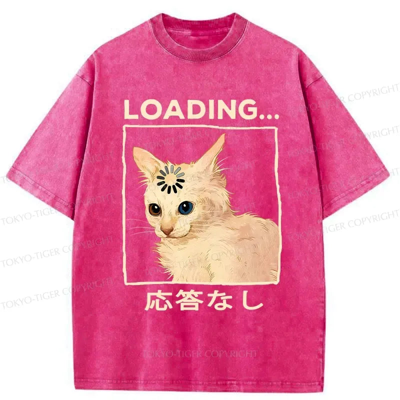 Kyoto-Lion Funny Cat Loading Washed T-Shirt