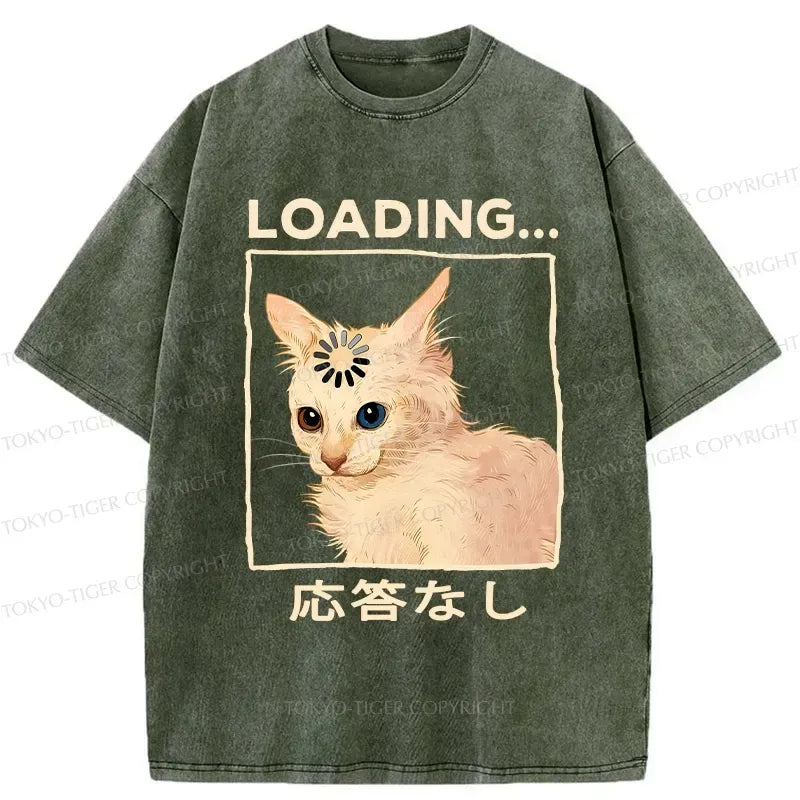 Funny Cat Washed T-Shirt for Daily Wear