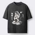 Kyoto-Lion Space Cat Outer Space Journey Art Washed T-Shirt