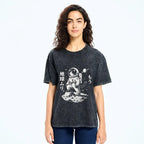 Kyoto-Lion Space Cat Outer Space Journey Art Washed T-Shirt